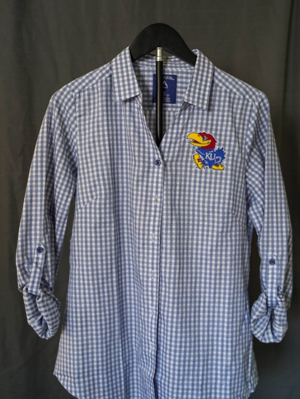 Antigua Kansas Jayhawks Blue Gingham Button Up Shirt Size Womens Medium